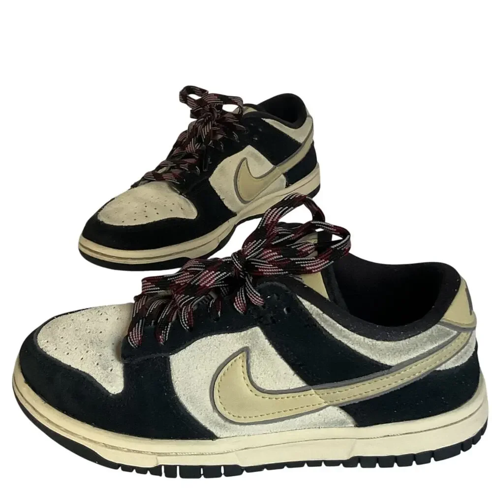 Nike Dunk Low Black Sail Suede Leather Sneakers Women’s 5 Youth 3.5